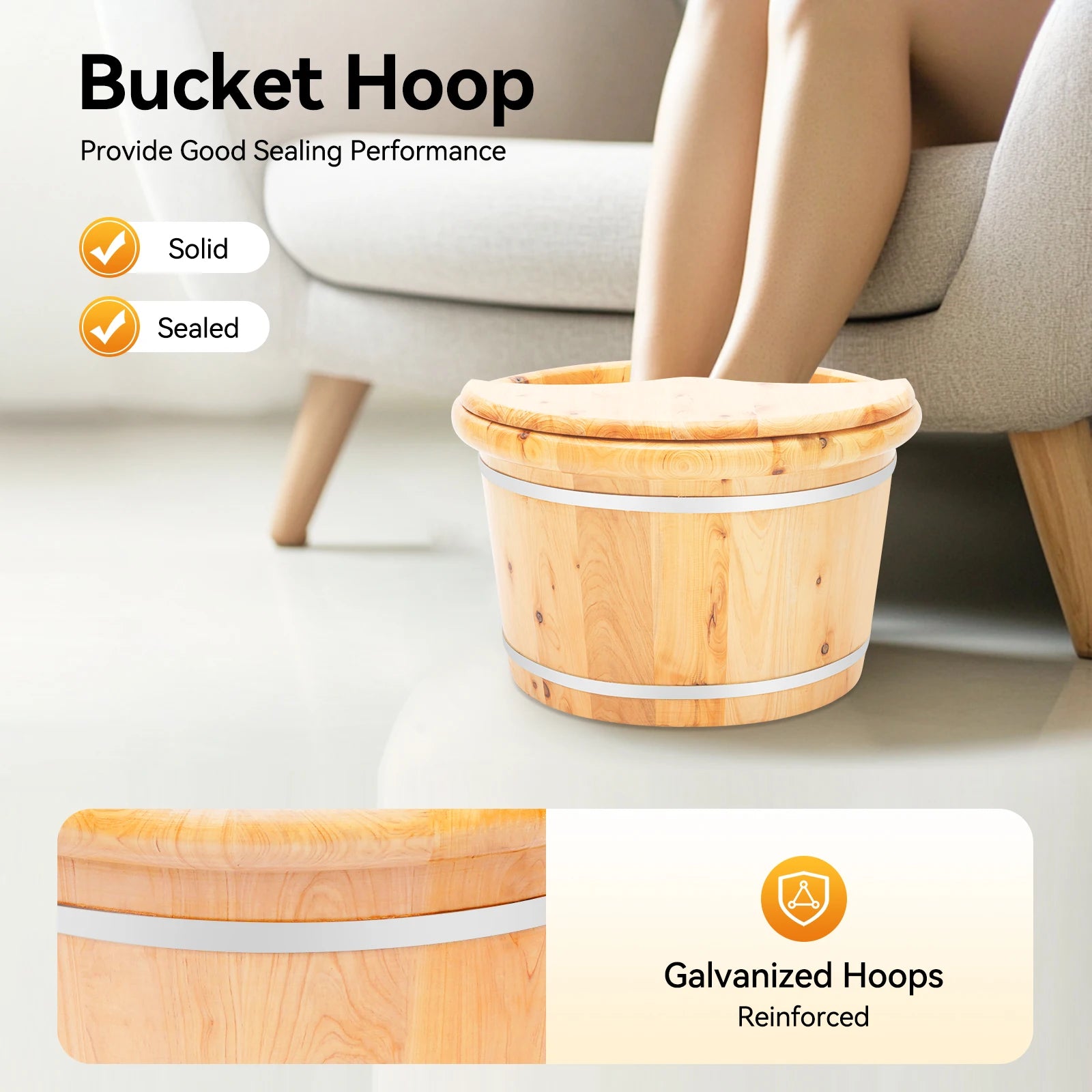 Cedar Wood Foot Bath Bucket with Lid & Massage Roller