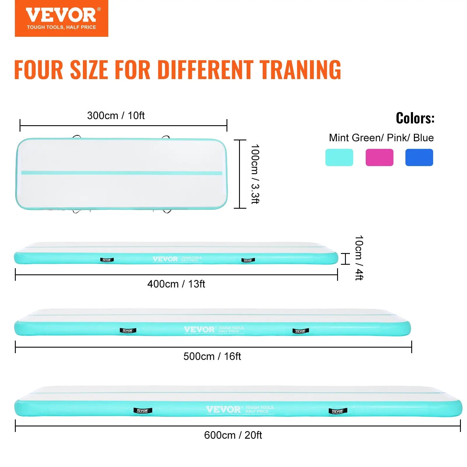 VEVOR Inflatable Gymnastics Air Mat with Electric Pump