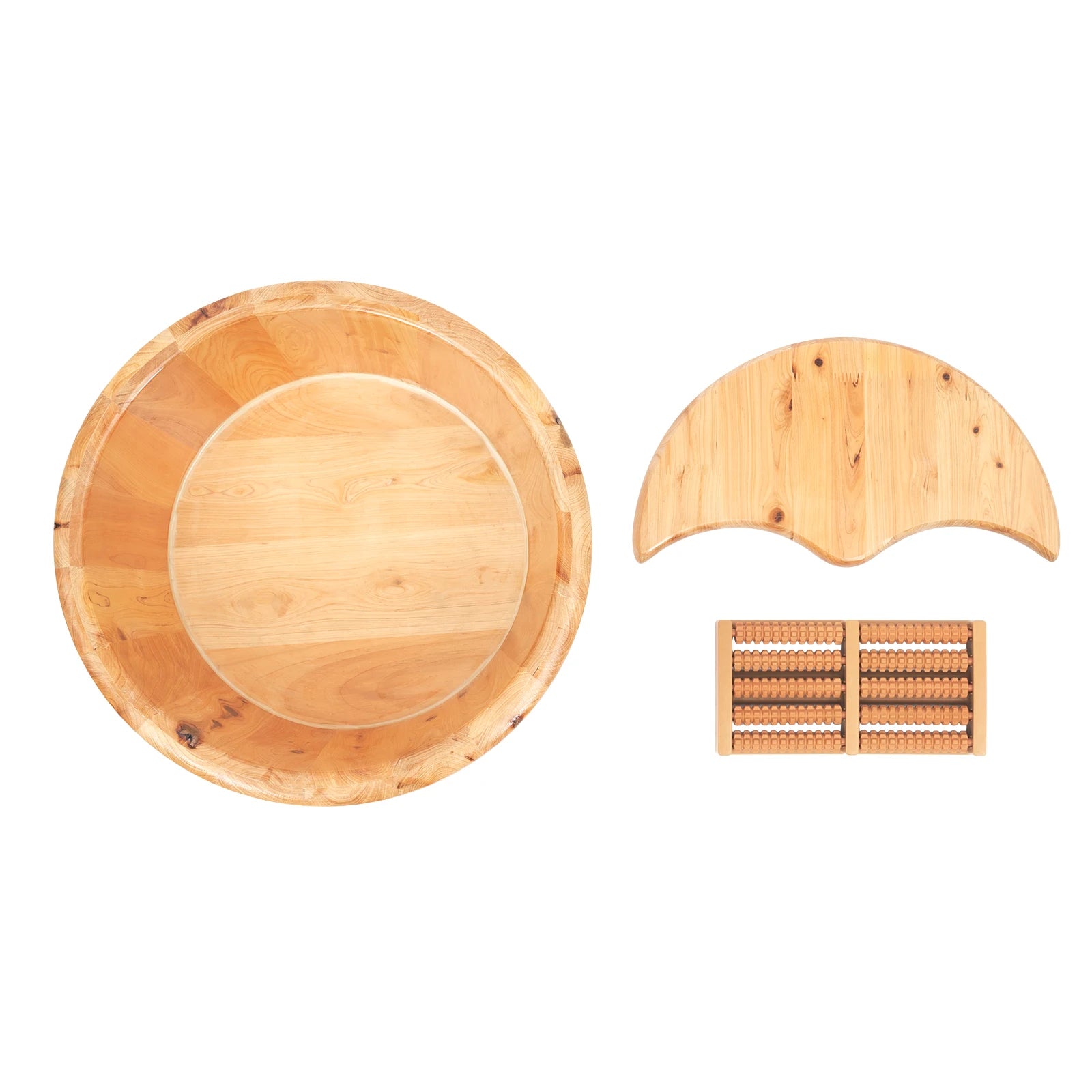 Cedar Wood Foot Bath Bucket with Lid & Massage Roller