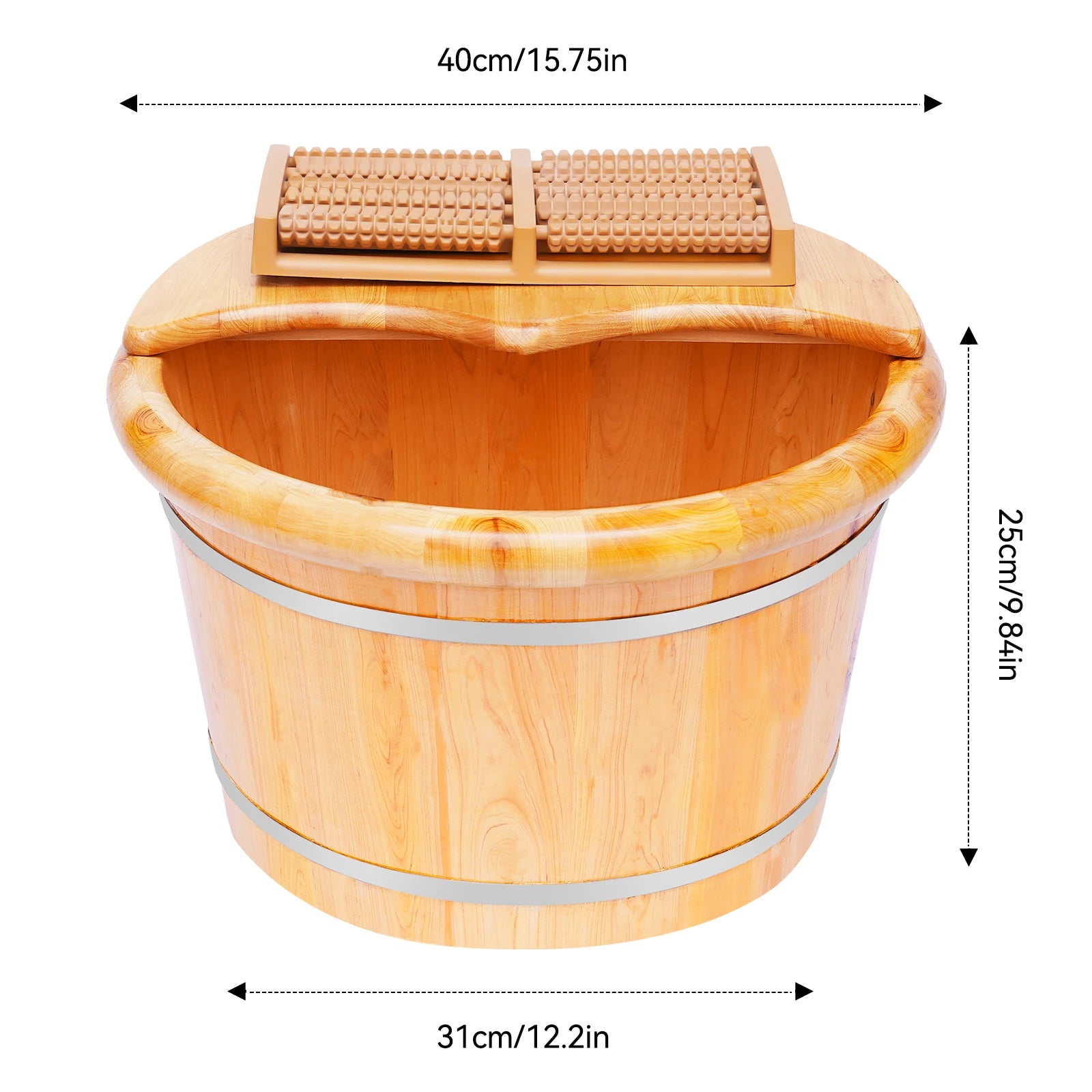 Cedar Wood Foot Bath Bucket with Lid & Massage Roller