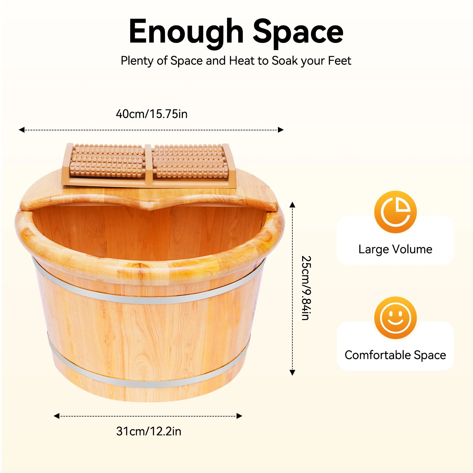 Cedar Wood Foot Bath Bucket with Lid & Massage Roller