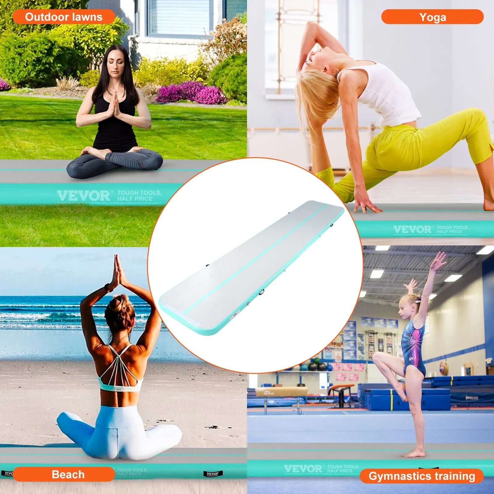VEVOR Inflatable Gymnastics Air Mat with Electric Pump