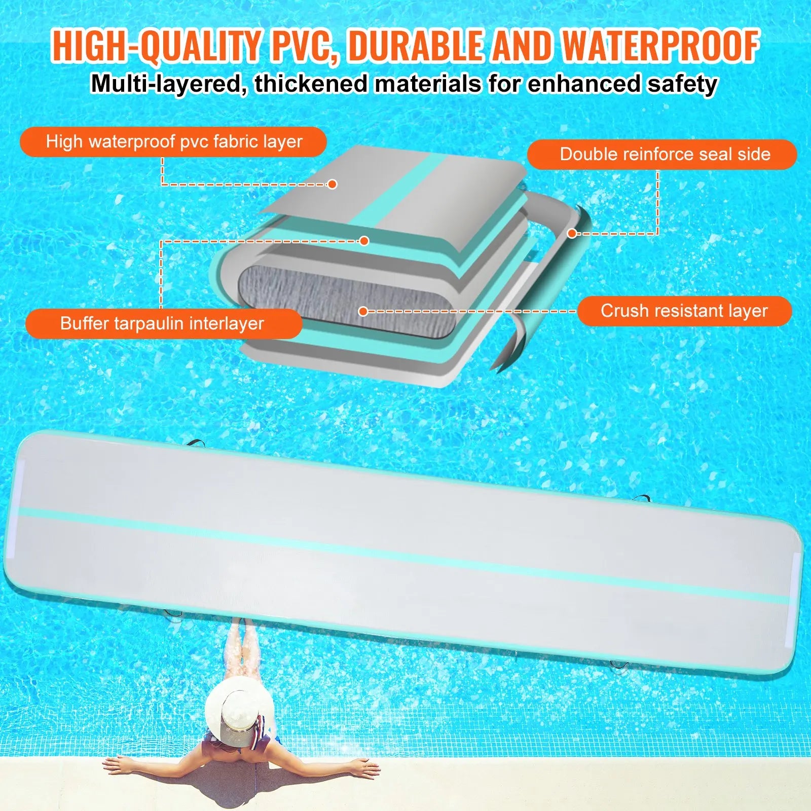 VEVOR Inflatable Gymnastics Air Mat with Electric Pump