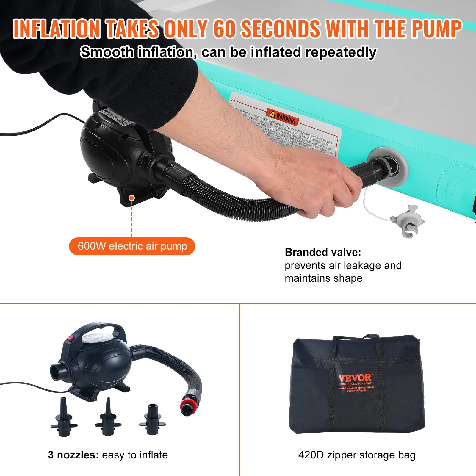 VEVOR Inflatable Gymnastics Air Mat with Electric Pump